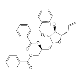 (S)-3-((2R,3R,4S,5S)-5-allyl-3-(benzyloxy)-4-hydroxytetrahydrofuran-2-yl)propane-1,2-diyl dibenzoate Chemical Structure