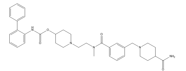 1-(2-(3-((4-carbamoylpiperidin-1-yl)methyl)-N-methylbenzamido)ethyl)piperidin-4-yl [1,1'-biphenyl]-2-ylcarbamate Chemical Structure