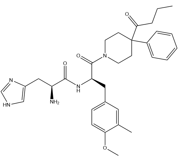 (S)-2-Amino-N-((R)-1-(4-butyryl-4-phenylpiperidin-1-yl)-3-(4-methoxy-3-methylphenyl)-1-oxopropan-2-yl)-3-(1H-imidazol-4-yl)propanamide Chemical Structure