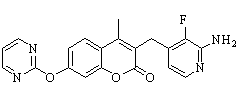 4-Methyl-3-[(3-fluoro-2-aminopyridin-4-yl)methyl]-7-[(pyrimidin-2-yl)oxy]-2-oxo-2H-1-benzopyran Chemical Structure