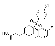 cis-4-[(4-Chlorophenyl)sulfonyl]-4-(2,5-difluorophenyl)cyclohexanepropanoic acid 结构式