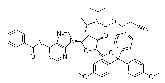 5'-O-(4,4'-Dimethoxytrityl)-N6-benzoyl-2'-deoxyadenosine-3'-(2-cyanoethyl-N,N-diisopropyl)phosphoramidite Chemical Structure